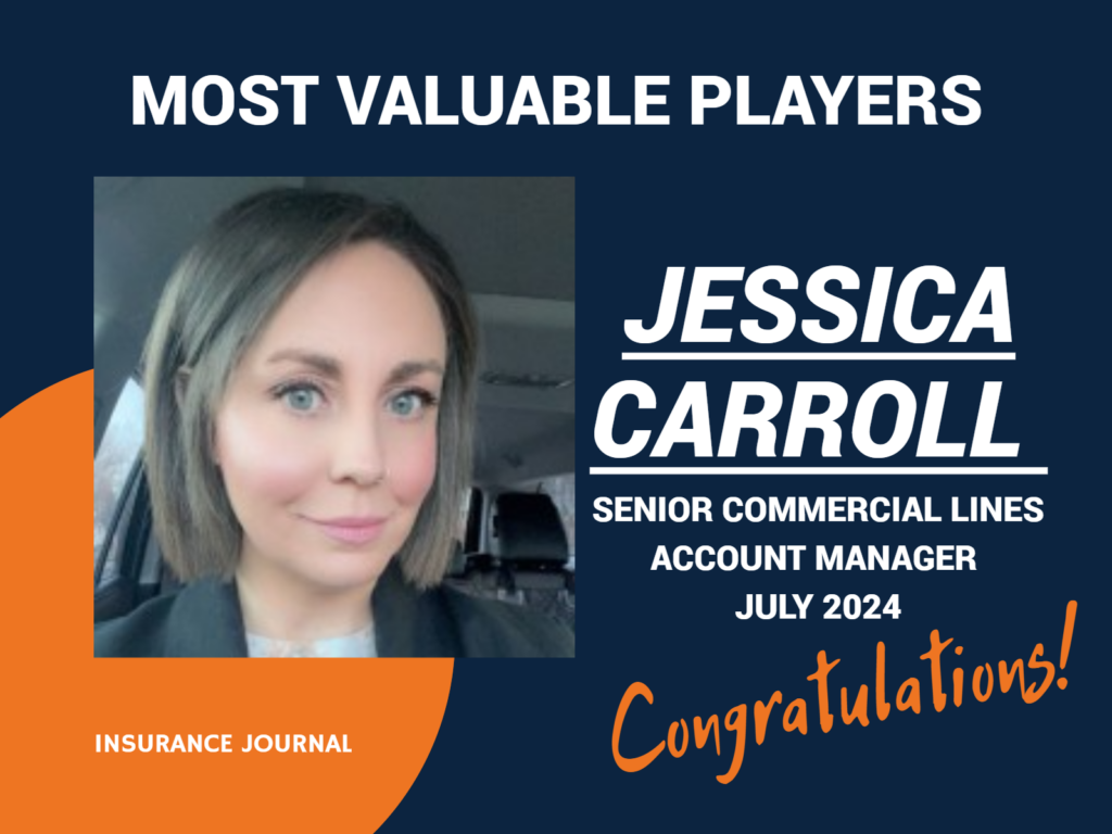 Flyer showing Jessica Carroll as the MVP of Insurance Journal July 2024 Edition